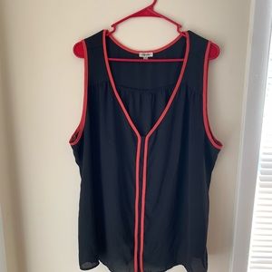 Black Sleeveless Sheer V Neck Top.